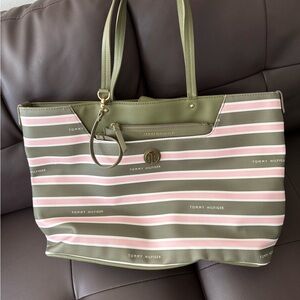 Tommy Hilfiger Olive and Pink Striped Tote